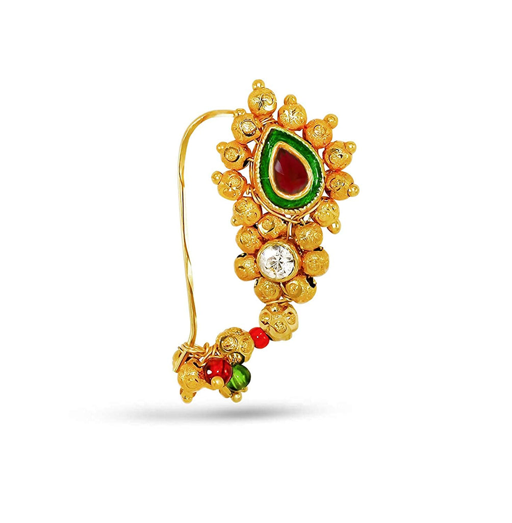 Marathi Nose Pin Clip-On Nath with Gold Beads Hand engraved Jewelry –  JEWELOPIA